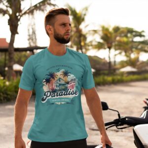 Plážové tričko s potiskem "Discover Your Beach Bliss - Paradise" Unisex Softstyle