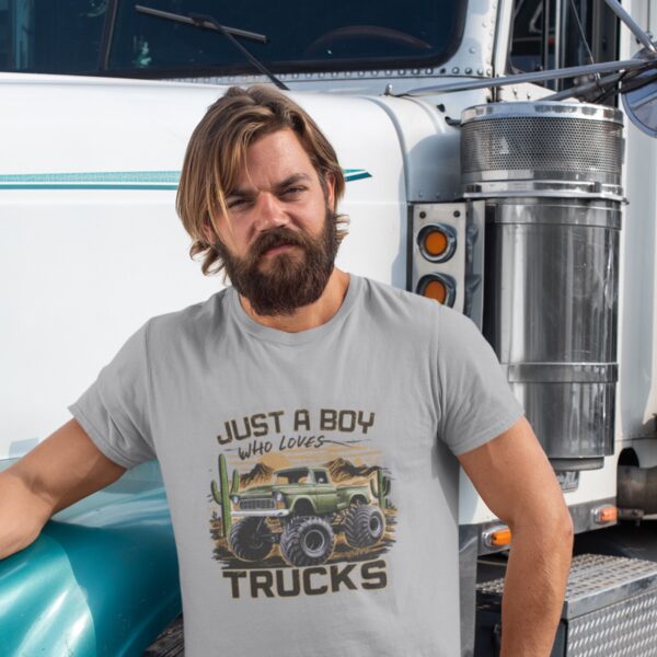 "Just a Boy Who Loves Trucks" Unisex tričko z těžké bavlny s potiskem